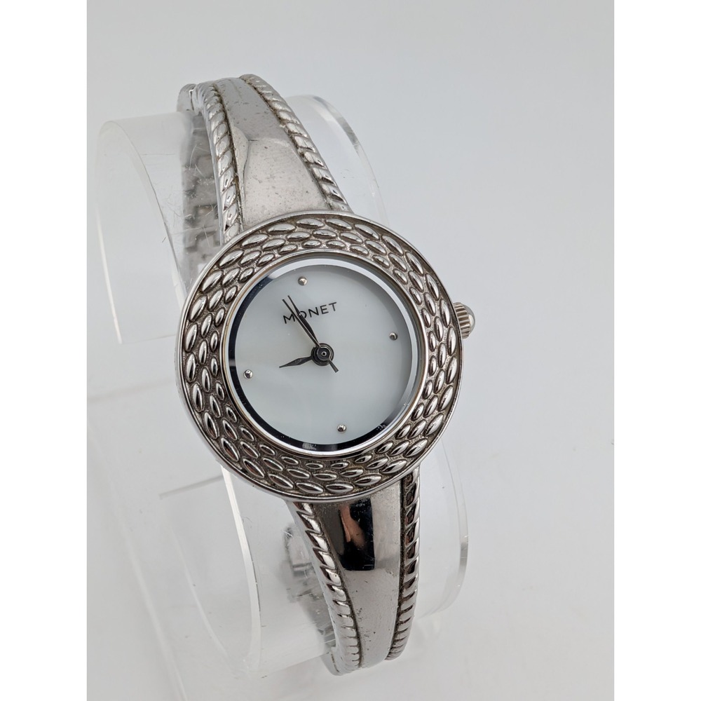 Monet Women's Watch 26mm MOP Dial Silver Tone Bangle New Battery 6.75"